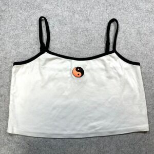 DIVIDED by H&M White Yin & Yang Cropped Jersey Tank Top Adjustable Black Straps